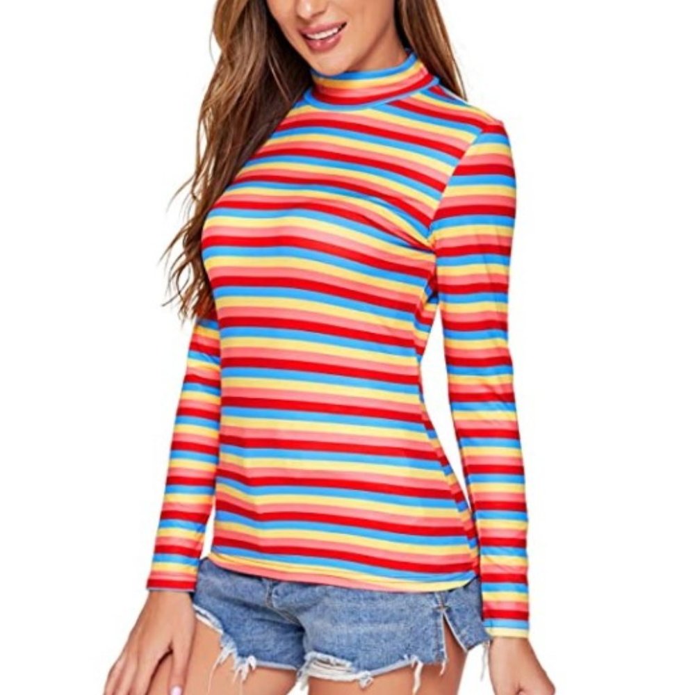NWOT SweatyRocks Mock-Neck Long Sleeve Rainbow